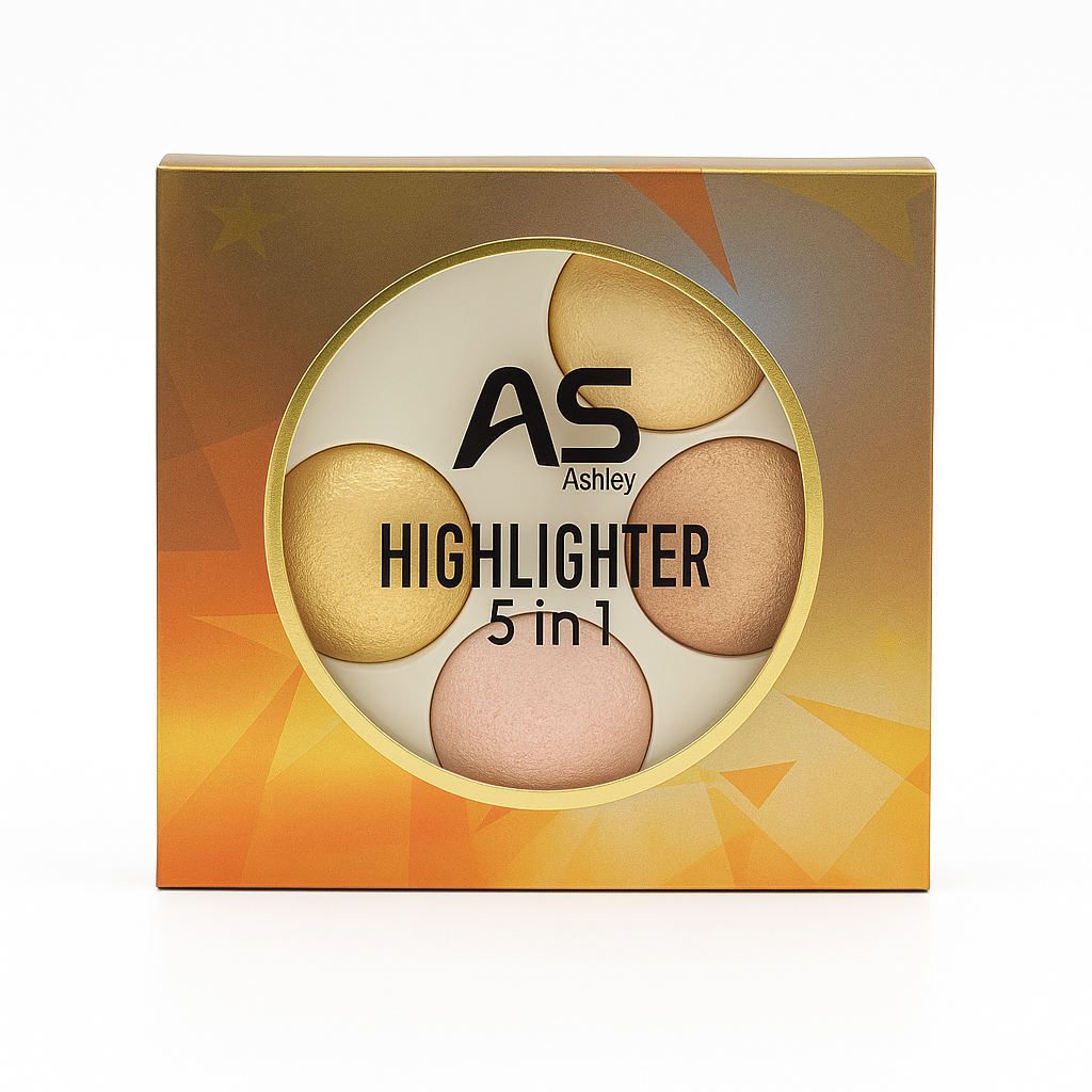 Ashley Shine Highlighter 5 in 1 Face Glow Palette • Shimmer • Contour • Makeup Kit • Long-Lasting Glow Powder