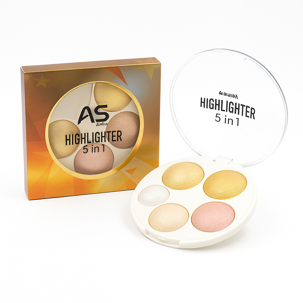 Ashley Shine Highlighter 5 in 1 Face Glow Palette • Shimmer • Contour • Makeup Kit • Long-Lasting Glow Powder