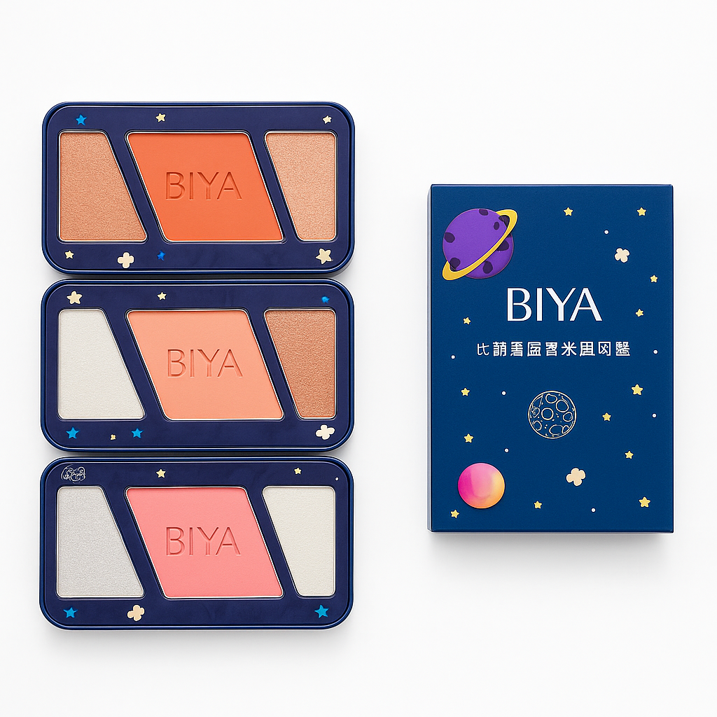 3 in 1 Colors Facial Blush Gradual Powder Blusher Shimmer Highlighter Three-dimensional Brightening Powder Blusher Palette - Biya Korean Highlighter & Blush Palette