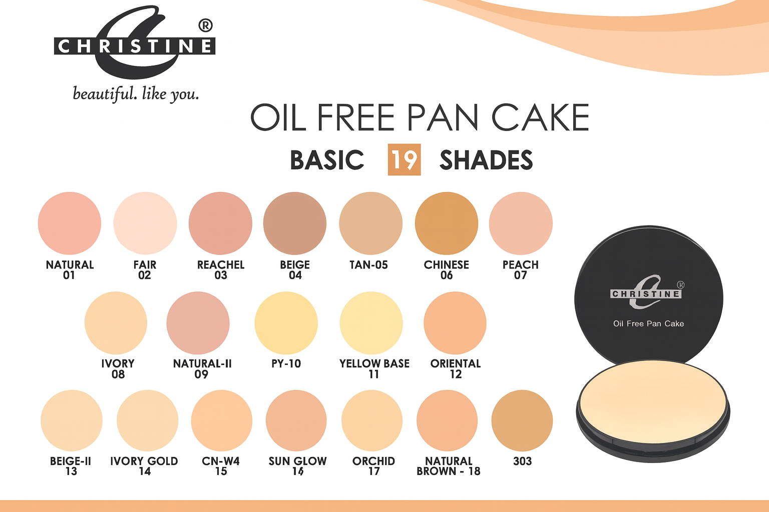 Christine Oil Free Pan Cake – 19 Shades, Long Lasting Matte Finish, Full Coverage Compact Powder