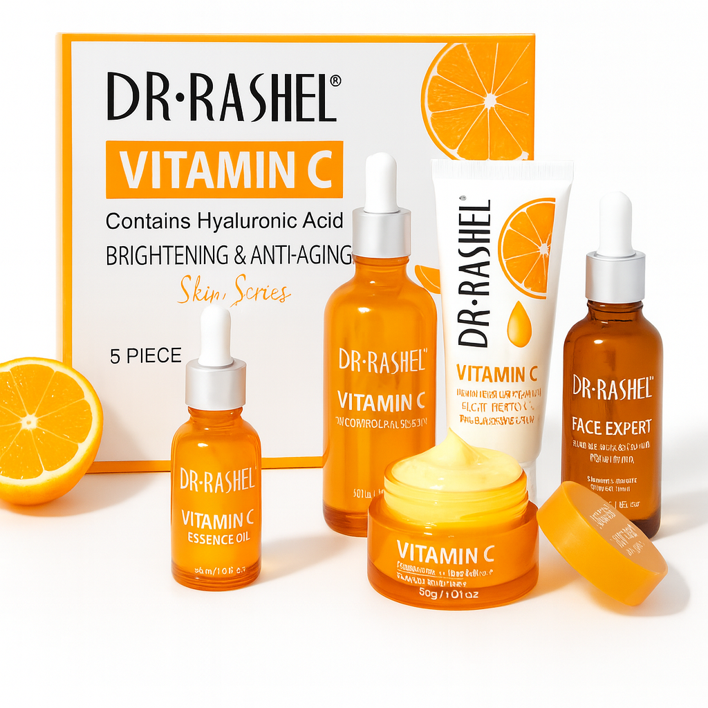 DR Rasheel 3 in 1 Vitamin C Series Set Brightening Anti Aging Glowing Skin Serum Cleanser Cream Best Vitamin C Skincare