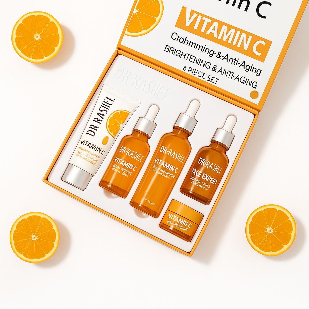 DR Rasheel 3 in 1 Vitamin C Series Set Brightening Anti Aging Glowing Skin Serum Cleanser Cream Best Vitamin C Skincare