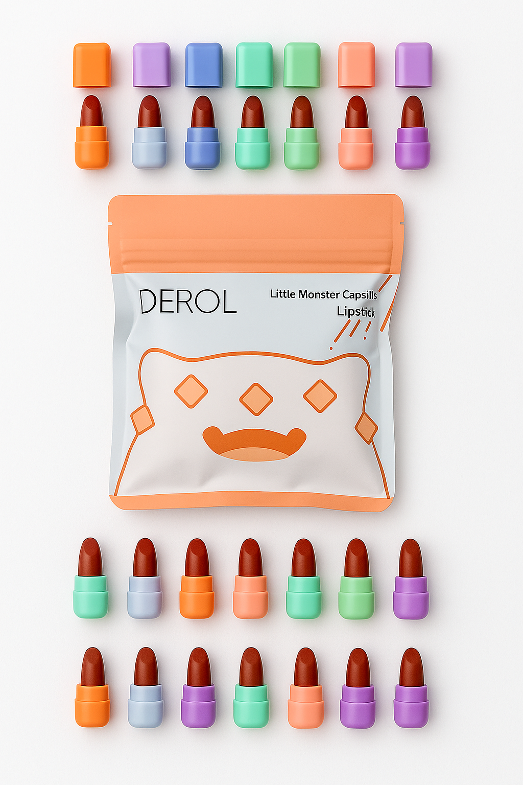 DEROL Little Monster Capsule Lipstick Set 8 Colors Matte Moisturizing Long Lasting Waterproof Velvet Lip Stain