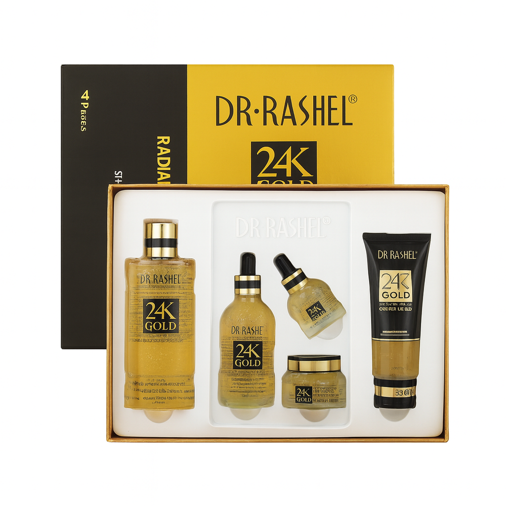 DR·RASHEL 24K Gold Radiance & Anti-Aging Skincare Set – Serum, Cleanser, Cream & Essence | Luxury Whitening, Firming & Hydrating Face Care Kit