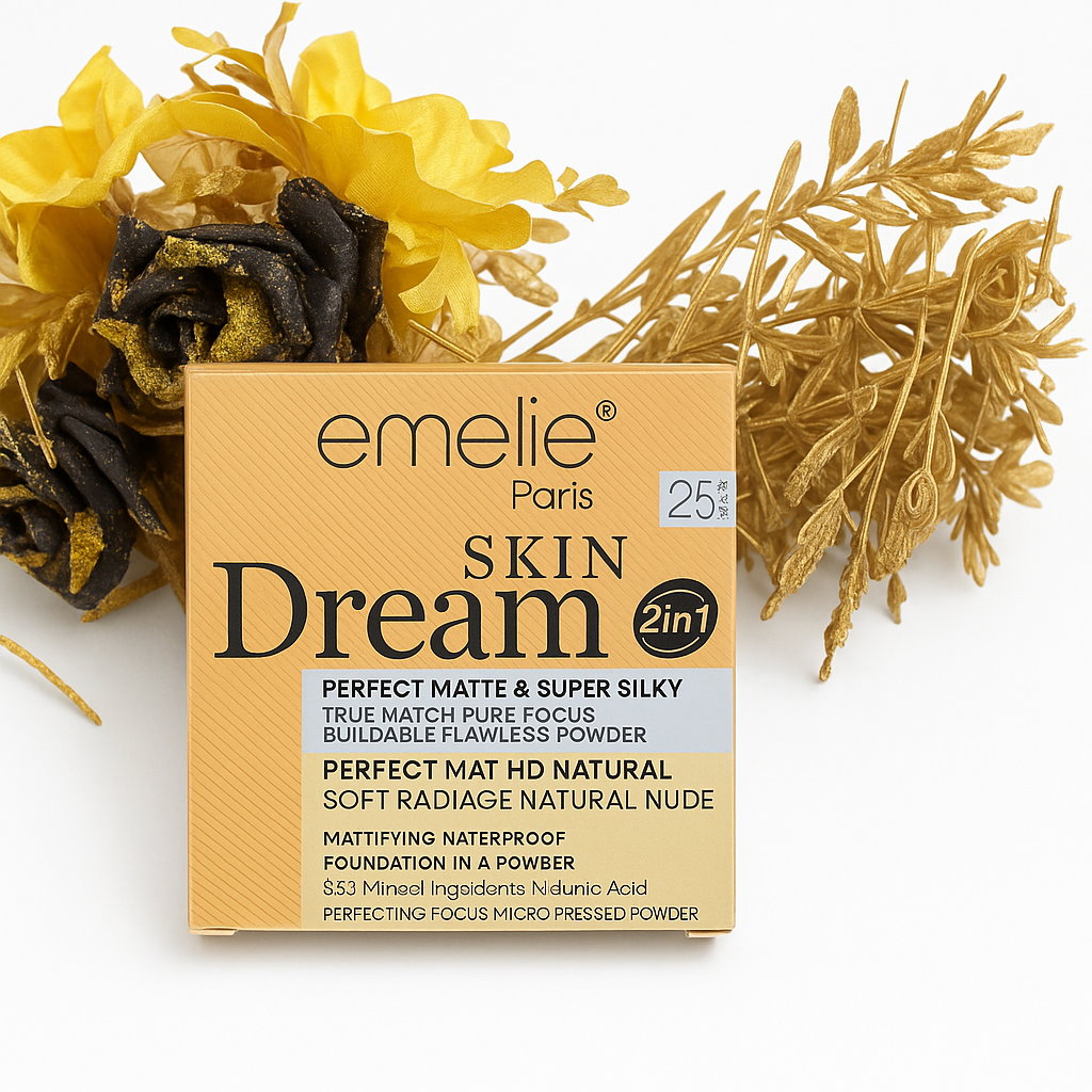 Emelie Paris Skin Dream 2 in 1 Face Powder Perfect Matte HD Natural Compact | Long Lasting Waterproof Foundation with SPF 25 | Oil Control, Flawless Finish Makeup Powder