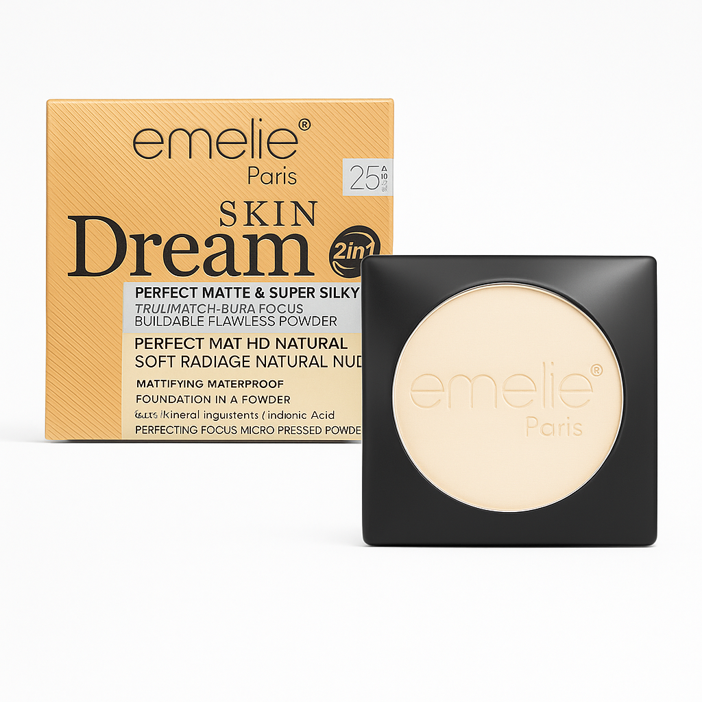 Emelie Paris Skin Dream 2 in 1 Face Powder Perfect Matte HD Natural Compact | Long Lasting Waterproof Foundation with SPF 25 | Oil Control, Flawless Finish Makeup Powder