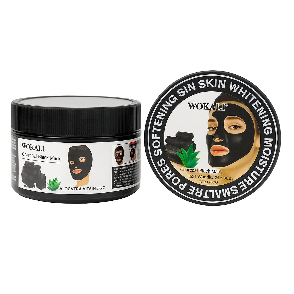 Wokali Charcoal Black Mask with Aloe Vera, Vitamin E & C – Deep Cleansing Peel Off Face Mask, Blackhead Remover, Whitening, Anti-Wrinkle, Pore Minimizer & Moisturizing Skin Care