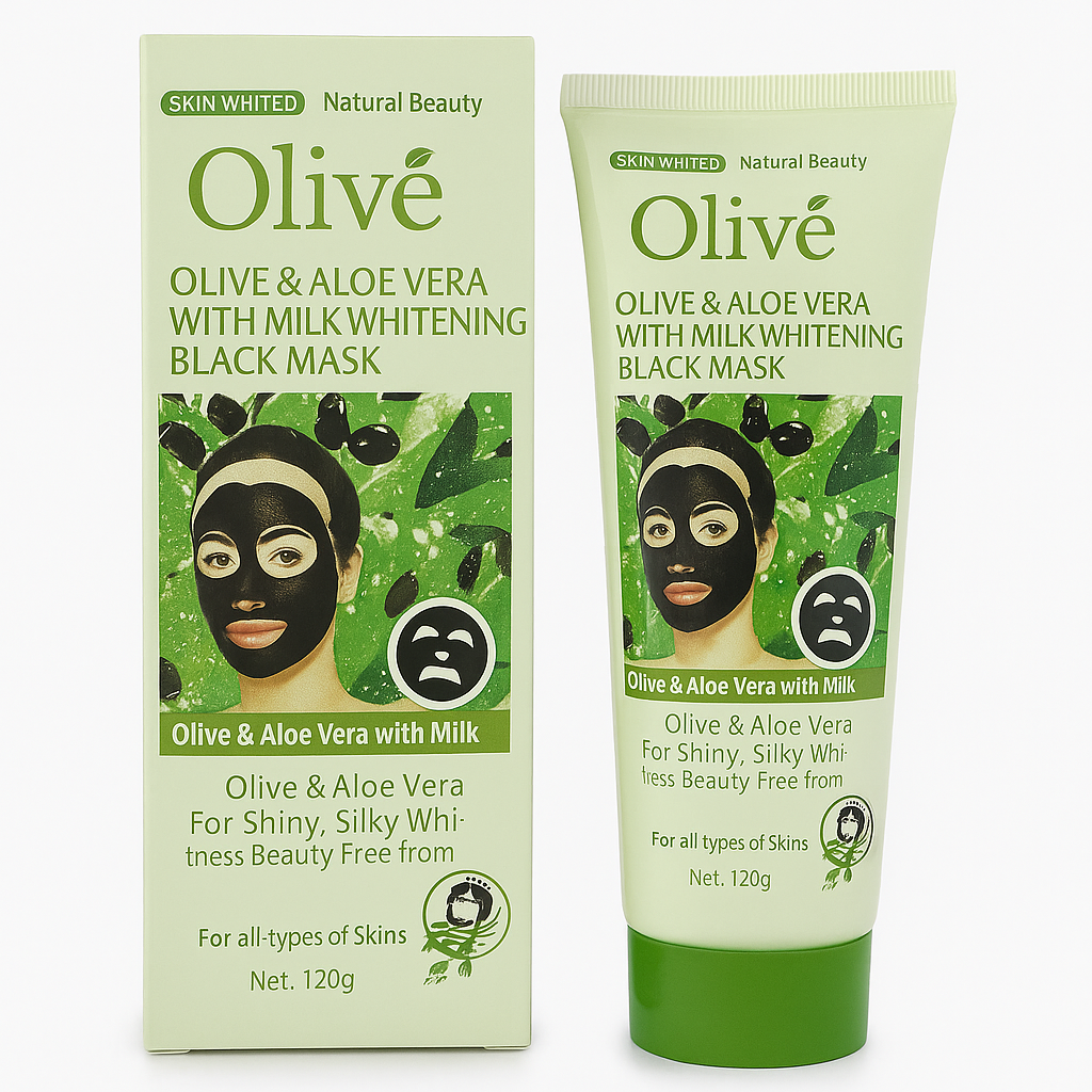 Olive & Aloe Vera Black Mask with Milk Whitening | Deep Cleansing Peel Off Face Mask for Blackheads, Dirt, Oil Control, Anti-Pigmentation & Glowing Fair Skin