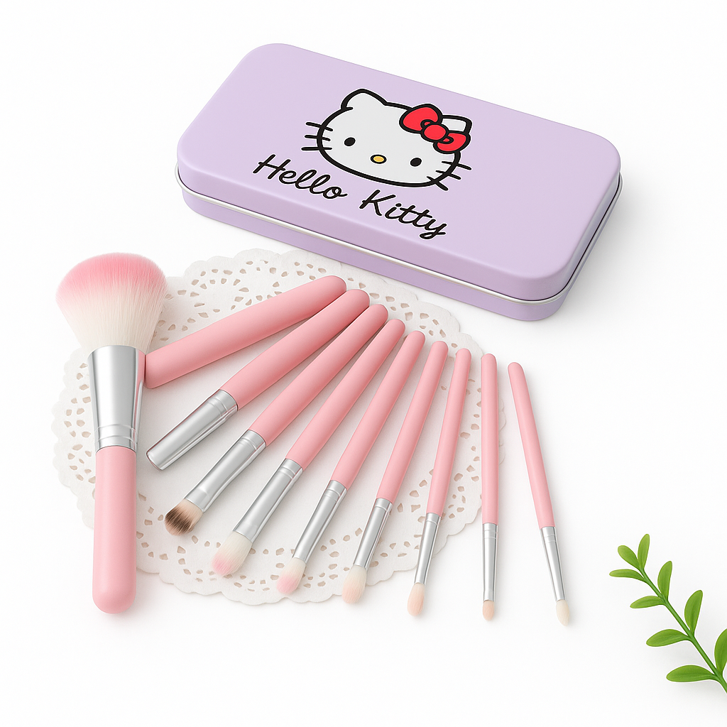 Hello Kitty Makeup Brush Set Cute Brushes for Girls Pink Makeup Tools Kit Kawaii Beauty Gift Set Cosmetic Brushes for Teens and Women