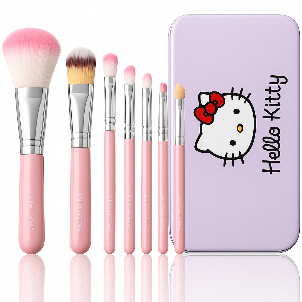 Hello Kitty Makeup Brush Set Cute Brushes for Girls Pink Makeup Tools Kit Kawaii Beauty Gift Set Cosmetic Brushes for Teens and Women