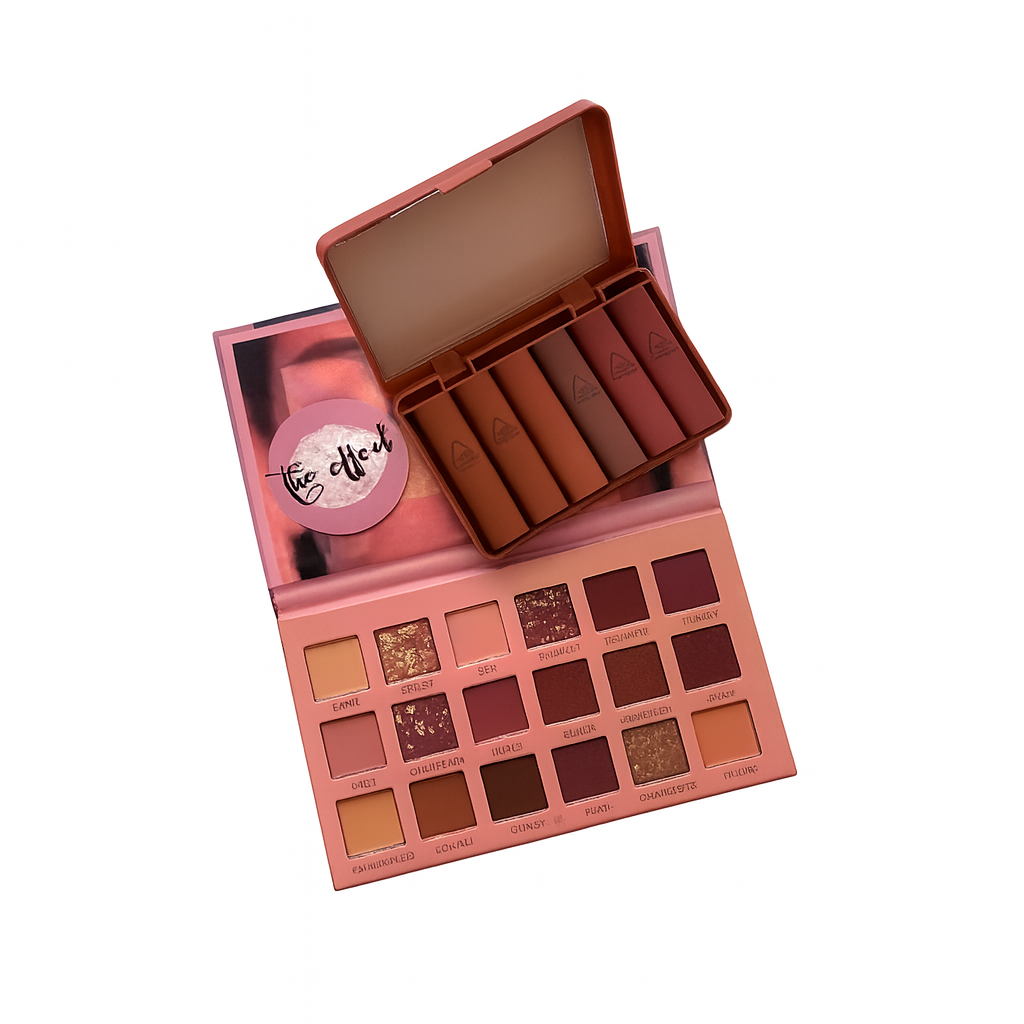 Matte Eyeshadow & Lipstick Set – 18 Color Nude Eyeshadow Palette with 6 Velvet Matte Liquid Lipsticks | Long Lasting, Pigmented, Professional Makeup Kit