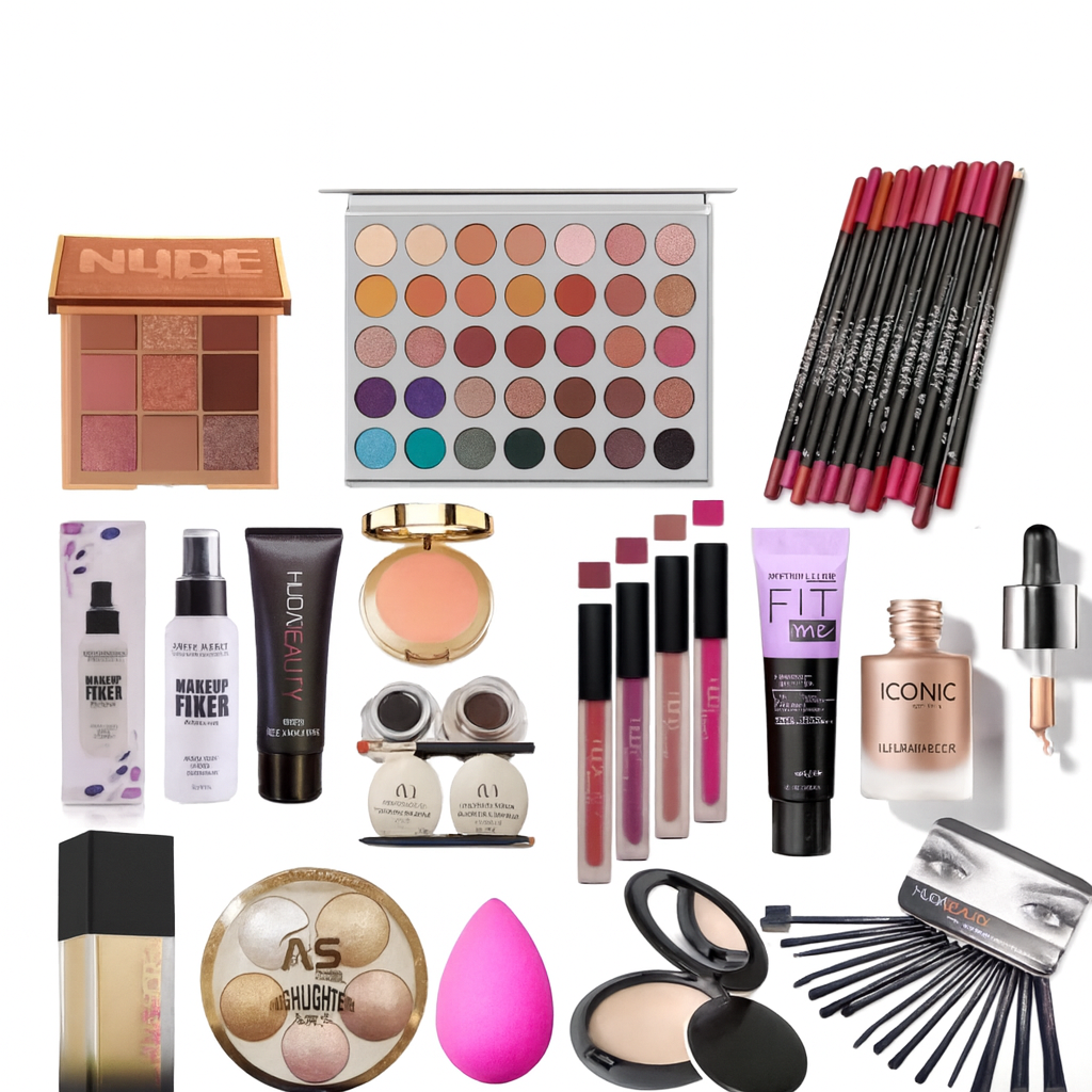 Ultimate Makeup Kit 20-in-1 Bundle – Eyeshadow Palette, Foundation, Primer, Highlighter, Lipsticks, Concealer & Beauty Tools | Professional Full Face Makeup Set