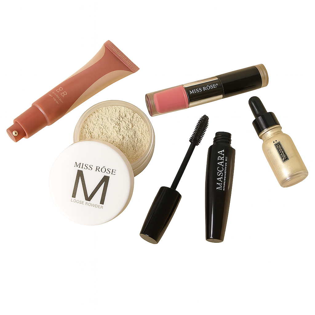 Miss Rose Complete Makeup Kit | BB Cream, Loose Powder, Mascara, Lipstick & Highlighter | Long Lasting, Waterproof & Professional Beauty Essentials
