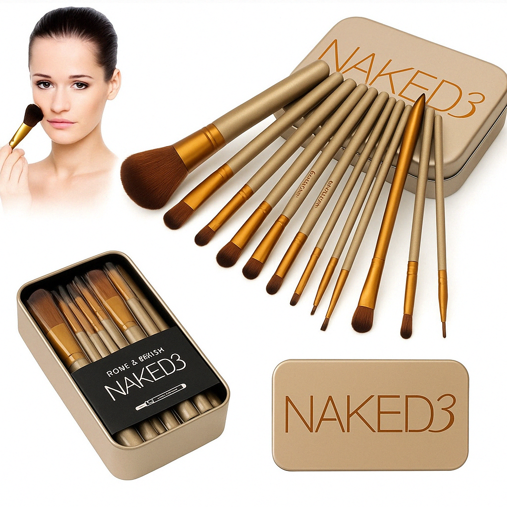 Naked 3 Makeup Brush Set 12 Piece Soft Fluffy Professional Brushes Eyeshadow Blending Contour Kit
