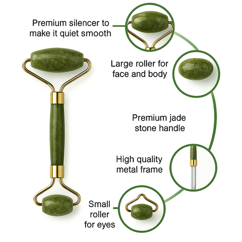 Jade Roller Face Massager – Anti-Aging, Skin Tightening, Wrinkle Remover, Face Roller, Eye Puffiness, Natural Jade Roller for Glowing Skin