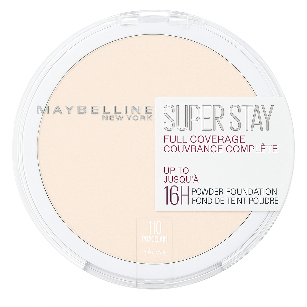 Maybelline Super Stay Full Coverage Powder Foundation 110 Porcelain – Long Lasting 16H Matte Finish, Oil Control, Lightweight Compact Powder for All Skin Types | Original Maybelline New York Makeup in Pakistan