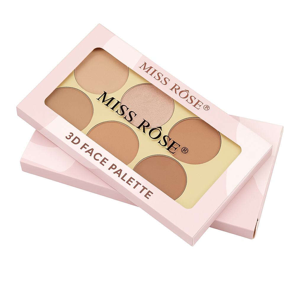 MISS ROSE 6 Color Face Palette Contour, Blush & Highlighter Kit – Long Lasting, Professional Makeup