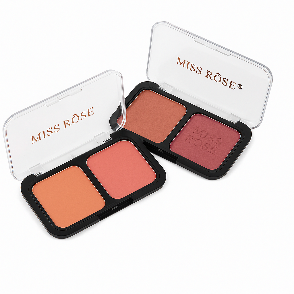 MISS ROSE Duo Blusher Palette 2 Color Matte & Shimmer Powder Makeup Kit – Long Lasting, Highly Pigmented Cheek Blush