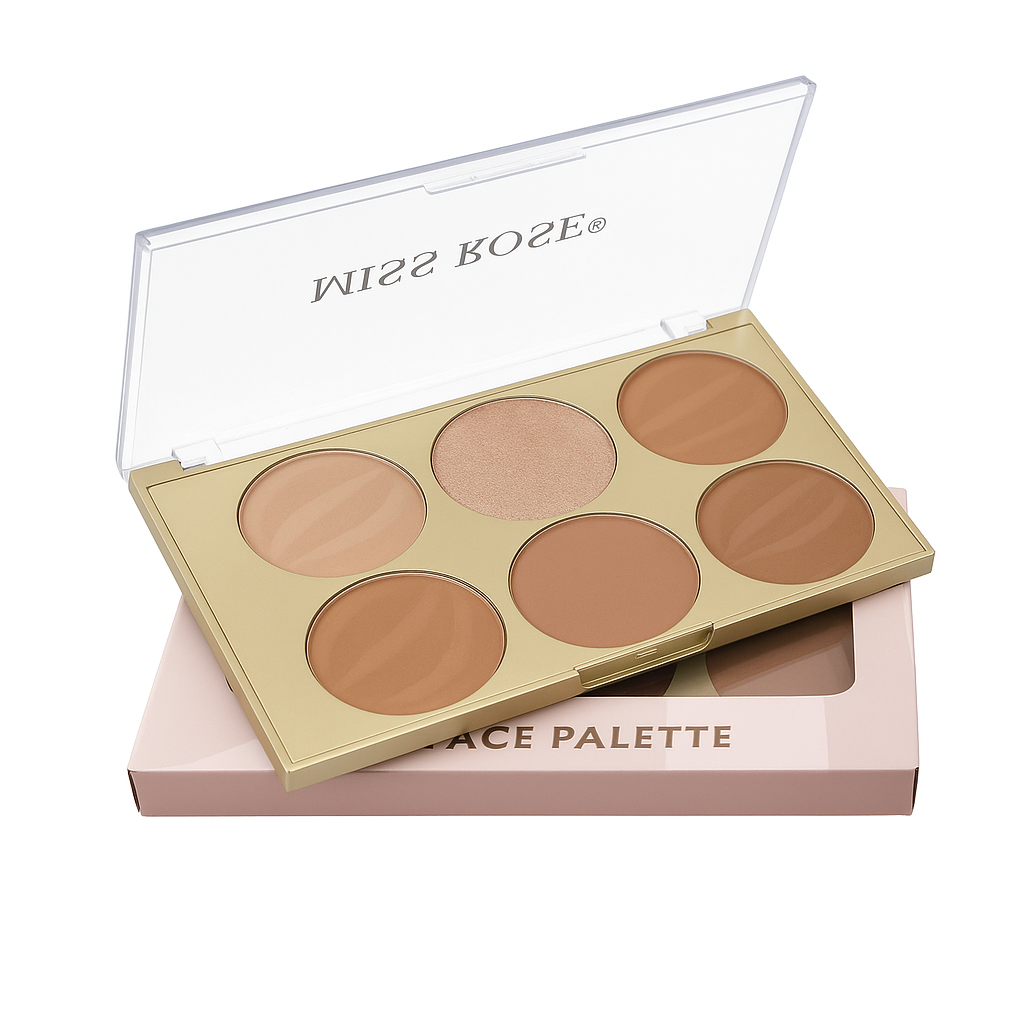 MISS ROSE 6 Color Face Palette Contour, Blush & Highlighter Kit – Long Lasting, Professional Makeup