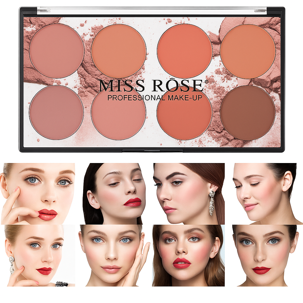 MISS ROSE Blusher Palette 8 Color Matte Powder Makeup Kit – Long Lasting, Highly Pigmented, Professional Face Cheek Blush