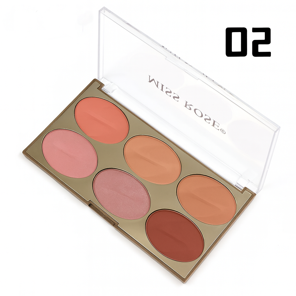 MISS ROSE 6 Color Face Palette Contour, Blush & Highlighter Kit – Long Lasting, Professional Makeup