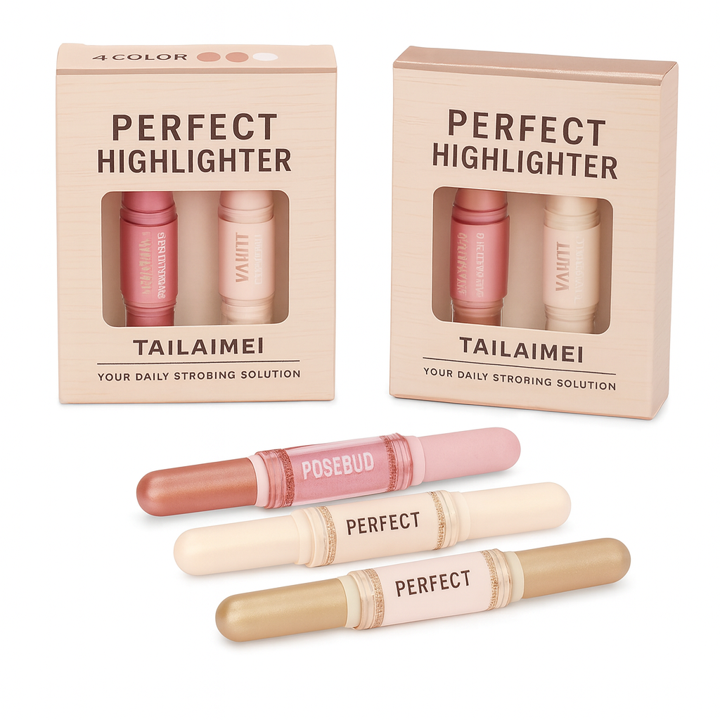 TAILAIMEI Perfect Highlighter Stick 2 in 1 Shimmer Glow Contour Illuminate Long Lasting Waterproof Lightweight Natural Radiance Pack of 4 Face Cheeks Body Makeup          Ask ChatGPT