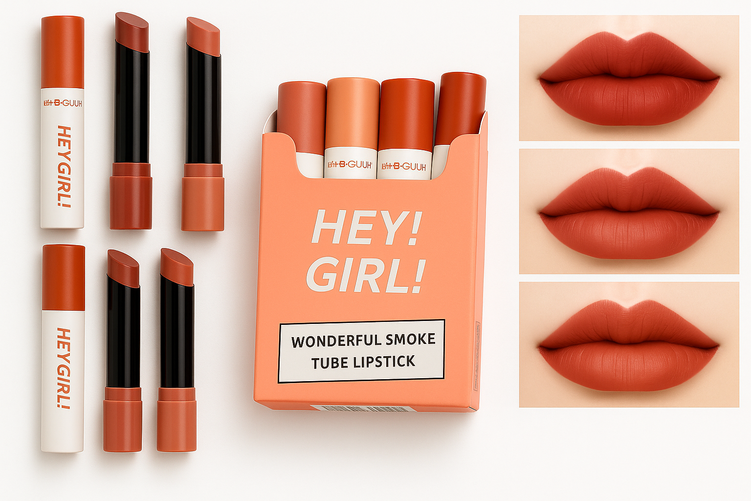 HEY GIRL Smoke Tube Lipstick Set Long Lasting Waterproof Matte Velvet Touch Nude and Bold Shades