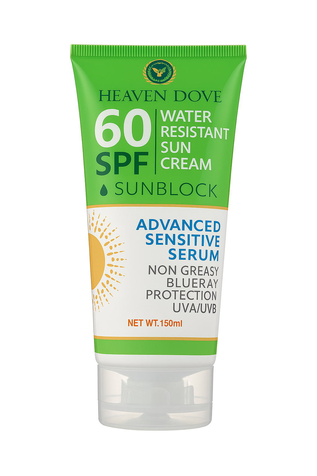 Heaven Dove Sunblock SPF 60Water Resistant Sunscreen Cream – Advanced Sensitive Serum, Non-Greasy BluRay Protection, UVA/UVB Shield, Whitening & Brightening Face & Body Lotion